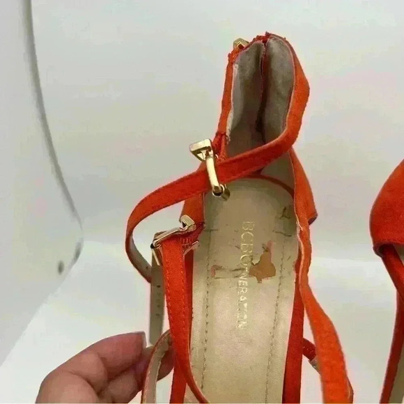 BCBG Generation Orange Suede Strappy Heels Sz 9 - Picture 9 of 15